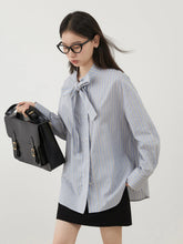 Blue Striped Bow Blouse – Modern Feminine Classic
