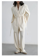 Wide-Shoulder Ribbon Blazer – Statement Outerwear