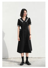 Black Navy Collar Dress – Elegant Office & Party Fit