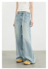 Splashed Ink Denim Pants – Artistic Wide-Leg Statement