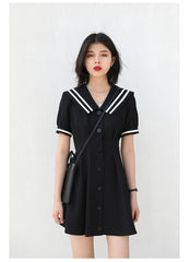 Black Navy Collar Dress – Elegant Office & Party Fit