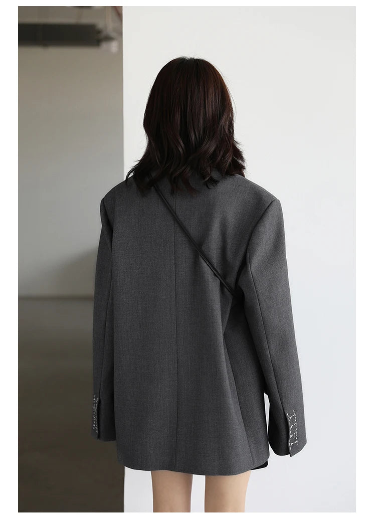 Wide Shoulder Embroidered Cuff Blazer – Statement Office Chic