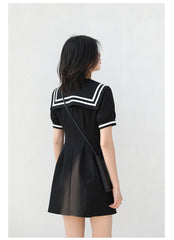 Black Navy Collar Dress – Elegant Office & Party Fit