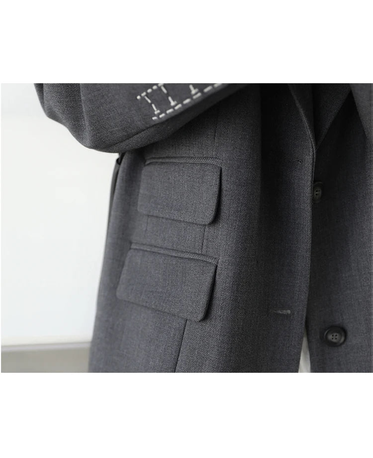 Wide Shoulder Embroidered Cuff Blazer – Statement Office Chic