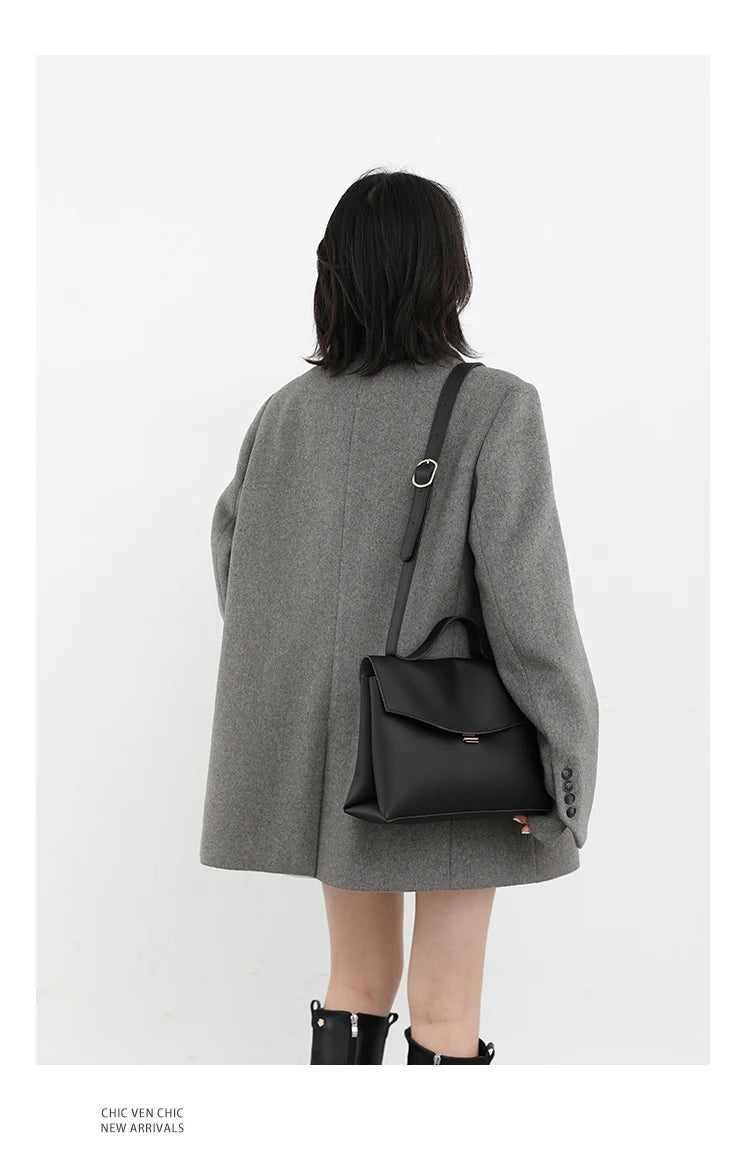 Wool Blend Mid-Length Coat – Refined Office Outerwear