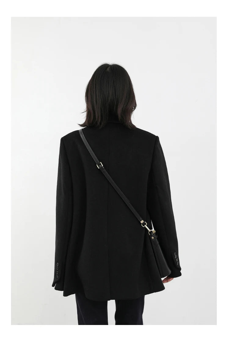 Wool Blend Mid-Length Coat – Refined Office Outerwear