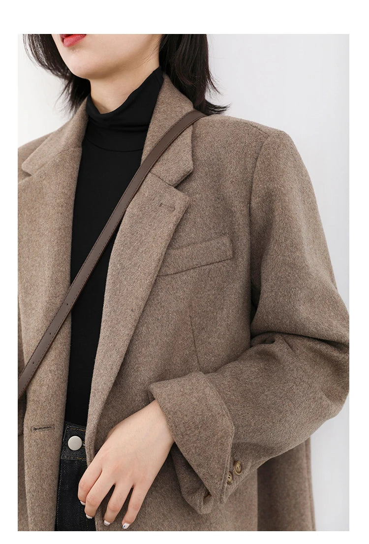 Wool Blend Mid-Length Coat – Refined Office Outerwear