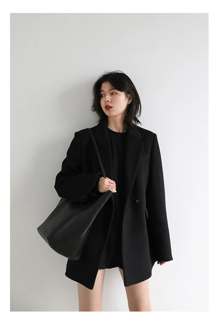 Wool Blend Mid-Length Coat – Refined Office Outerwear