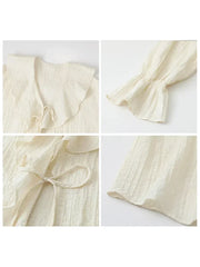 Ruffled Lace-Up V-Neck Blouse – Feminine Modern Flair