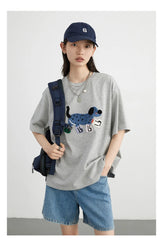 Playful Dog Embroidered T-shirt – Streetwear Cotton Classic