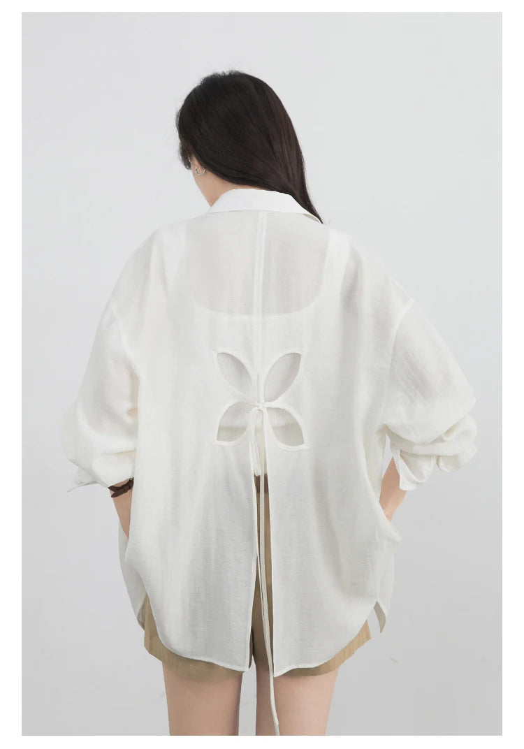 Hollow Back Long Sleeve Shirt – Contemporary Minimal Chic