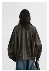 Retro Faux Leather Jacket – Standing Collar Motorcycle Edge