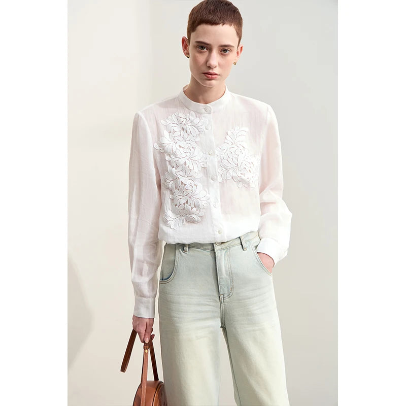 Lace Stand-Collar Shirt – Refined Feminine Style