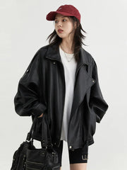 Retro Faux Leather Jacket – Standing Collar Motorcycle Edge