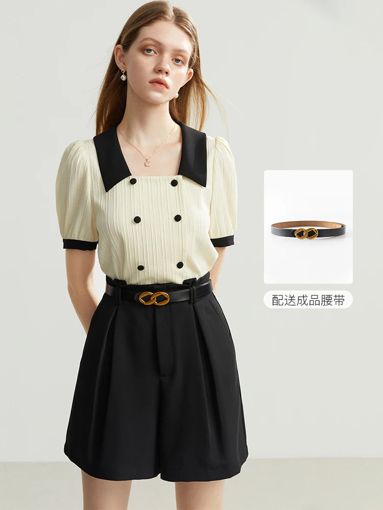 Minimalist High-Waist White Shorts – Belted Casual Chic