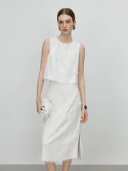 Acetate Embroidered Shirt & Skirt Set – Premium Office Elegance