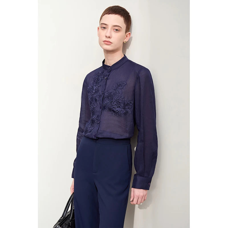 Lace Stand-Collar Shirt – Refined Feminine Style