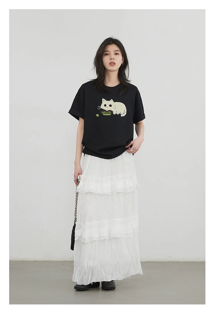 Cat Embroidered Tee – Playful Streetwear Staple