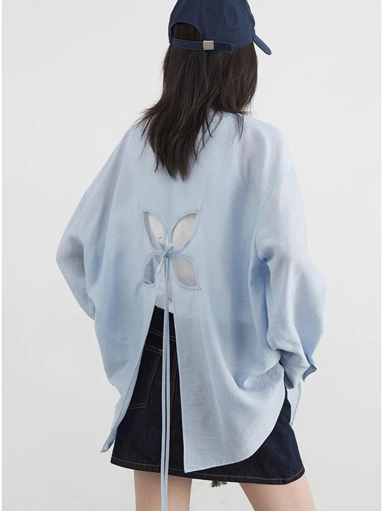 Hollow Back Long Sleeve Shirt – Contemporary Minimal Chic