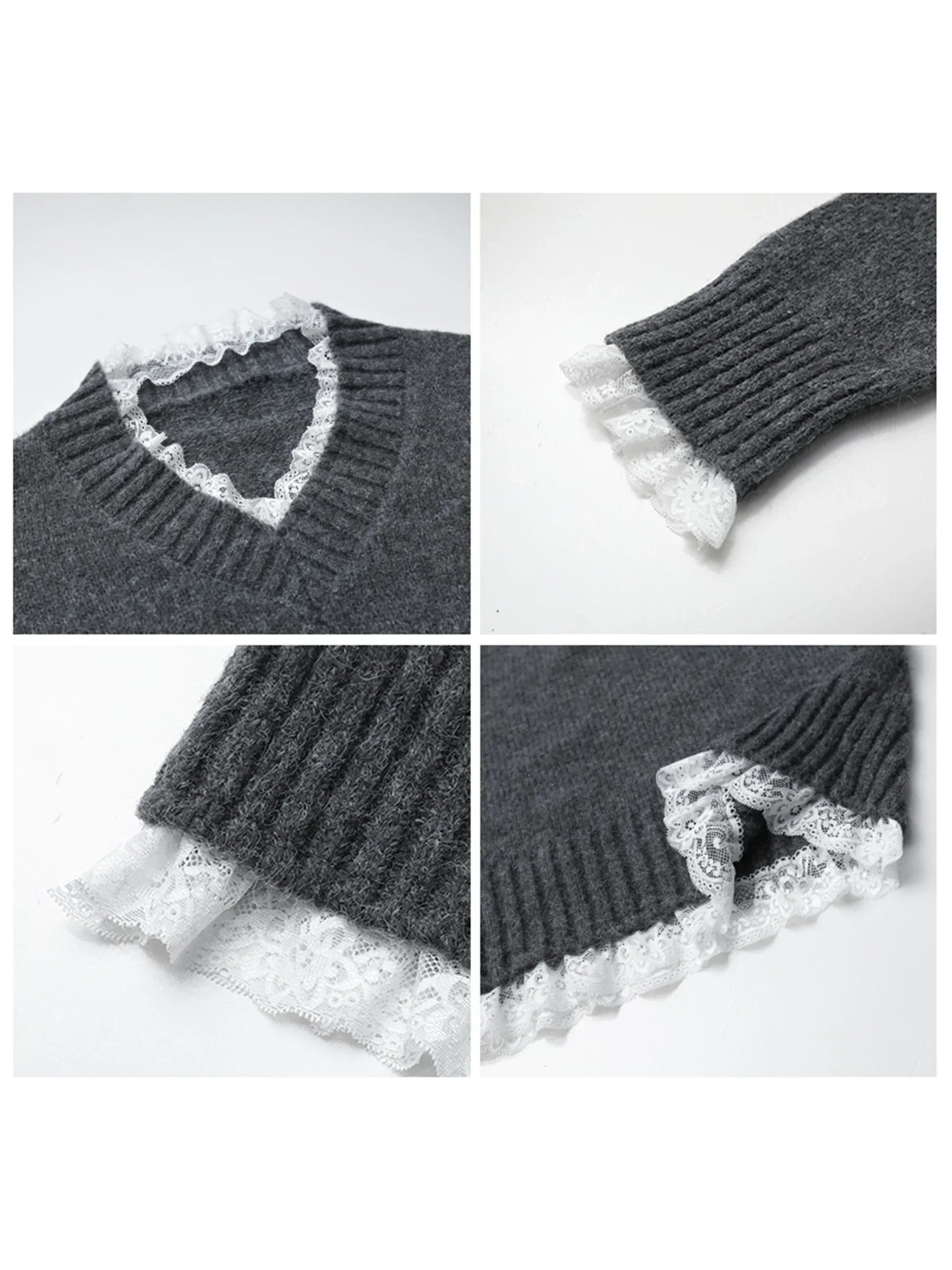 V-Neck Patchwork Knit Sweater – Modern Feminine Edge