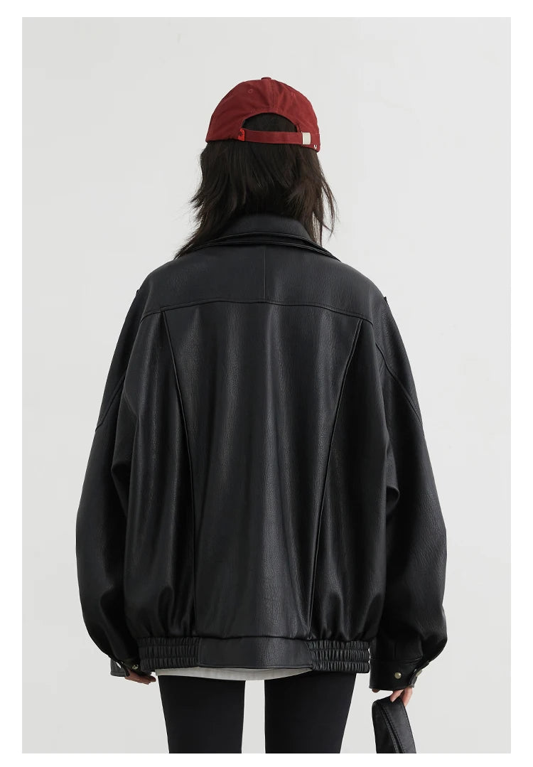 Retro Faux Leather Jacket – Standing Collar Motorcycle Edge