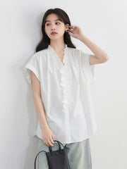 Ruffled White Cotton Blouse – Timeless Feminine Classic