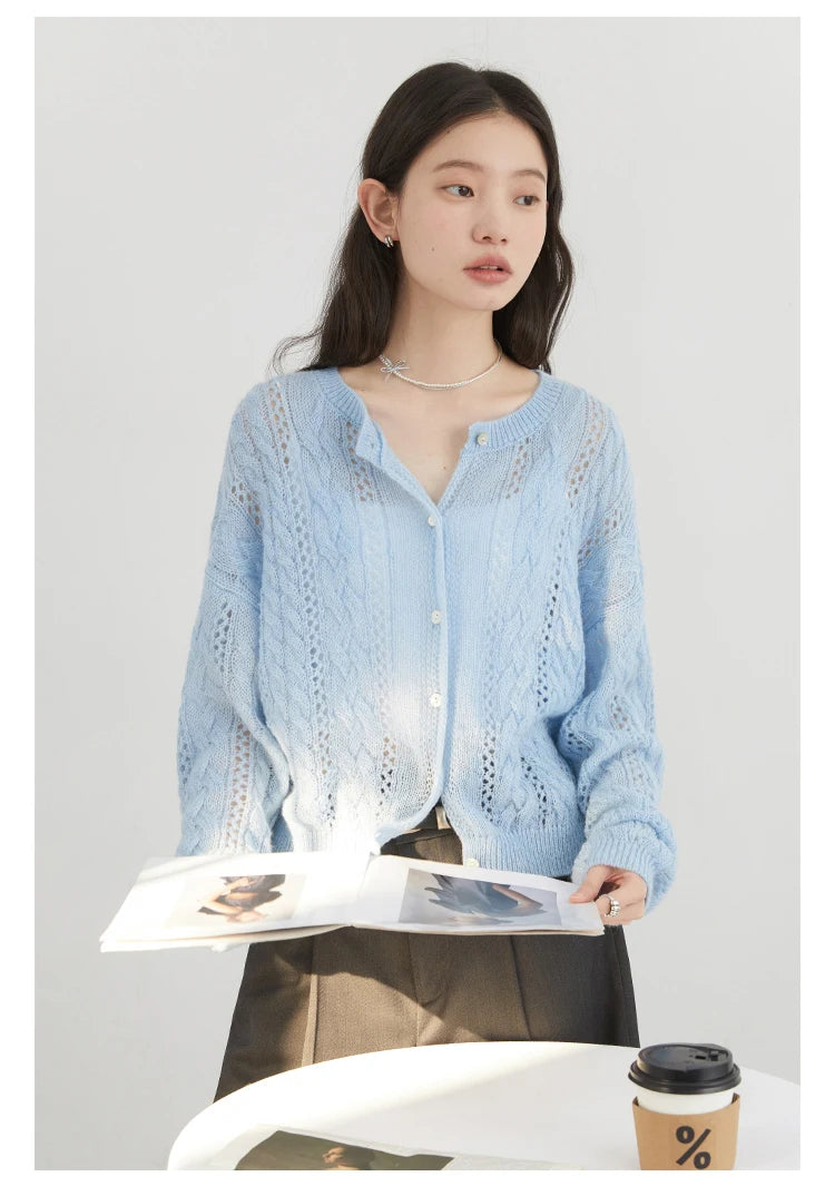 Mohair Knit Cardigan – Hollow Lightweight Luxury