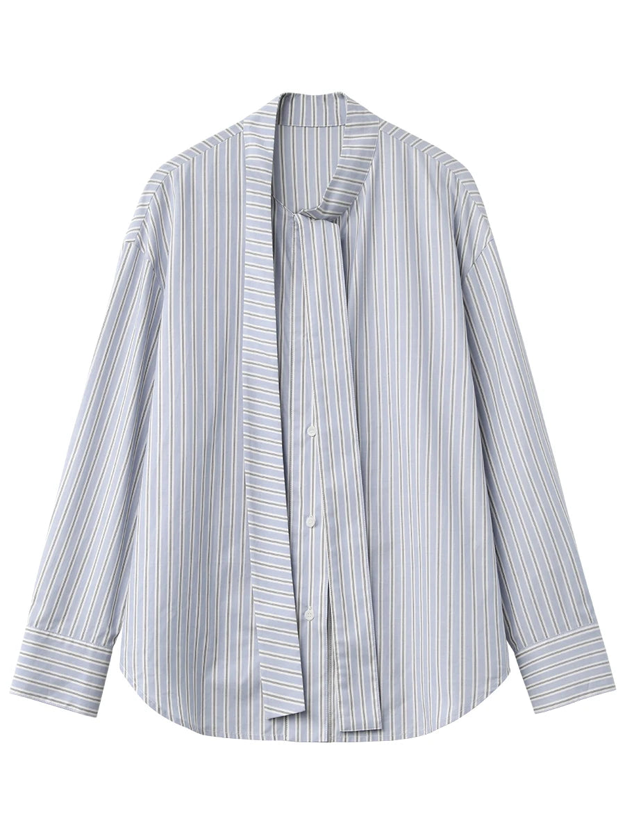 Blue Striped Bow Blouse – Modern Feminine Classic