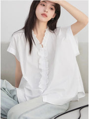Ruffled White Cotton Blouse – Timeless Feminine Classic