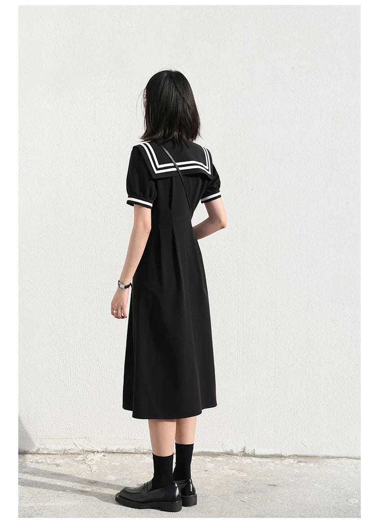 Black Navy Collar Dress – Elegant Office & Party Fit