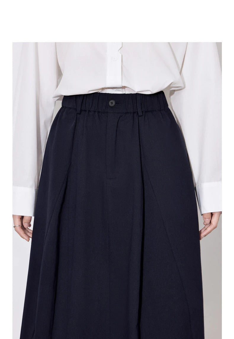 Black A-Line Cotton Skirt – Flowing Mid-Length Elegance
