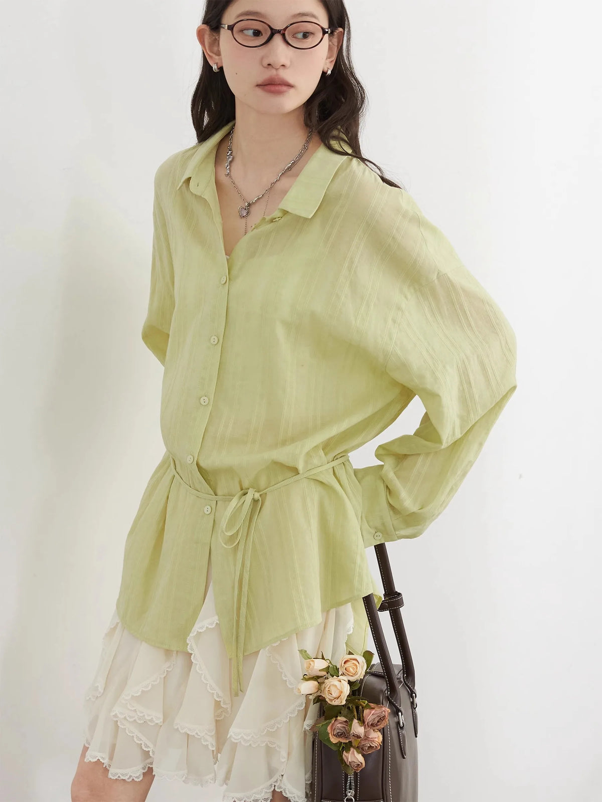 Textured Striped Waist Shirt – Breezy Cotton Blouse