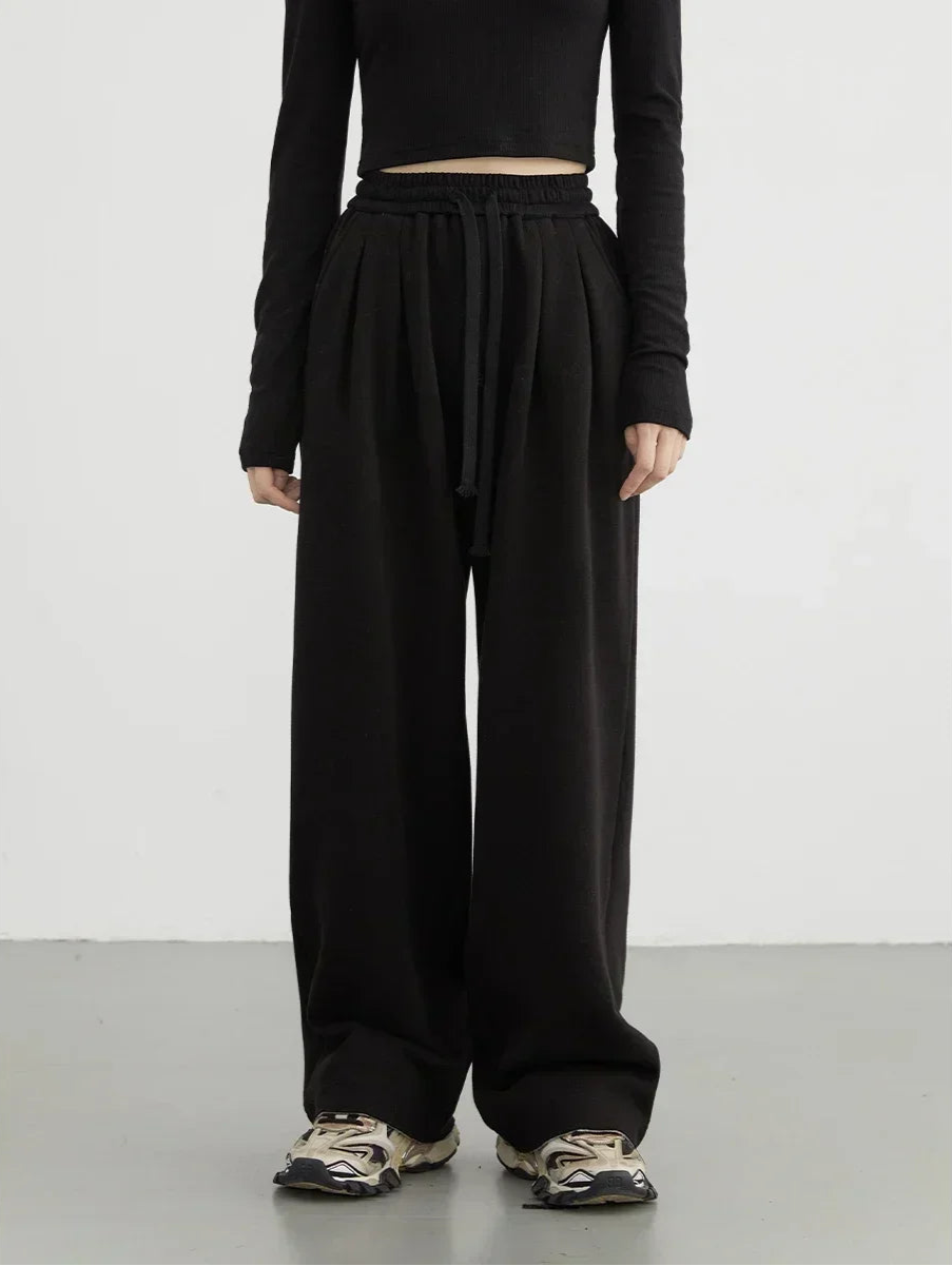 High-Waist Drawstring Streetwear Pants – Relaxed Luxe Comfort