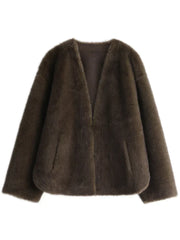 Plush V-Neck Overcoat – Cozy Winter Essential