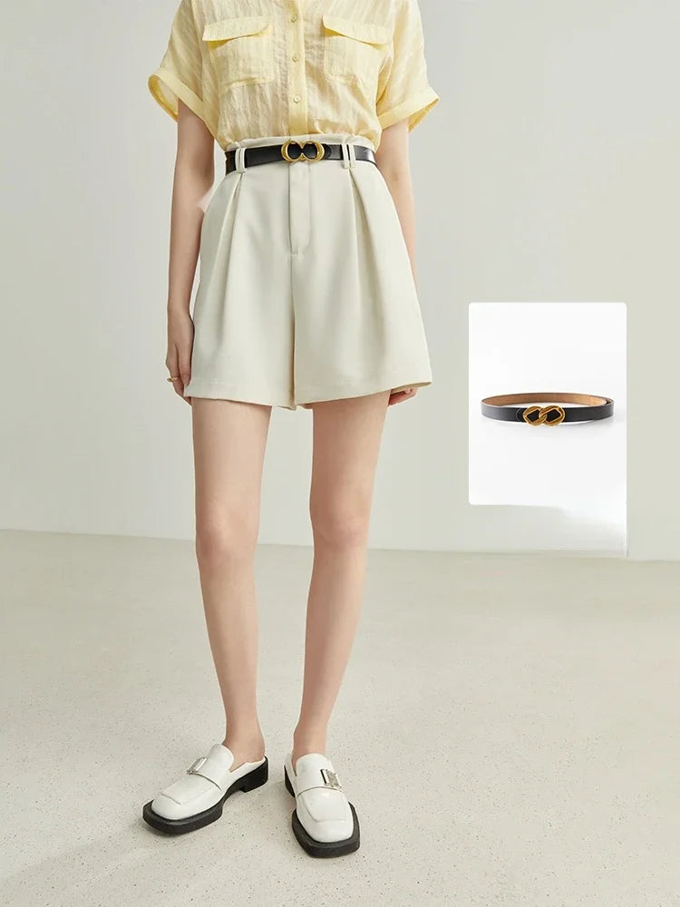 Minimalist High-Waist White Shorts – Belted Casual Chic
