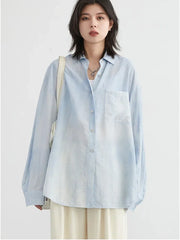 Textured Tie-Dye Long Sleeve Blouse with Split Collar – Breezy Summer Statement
