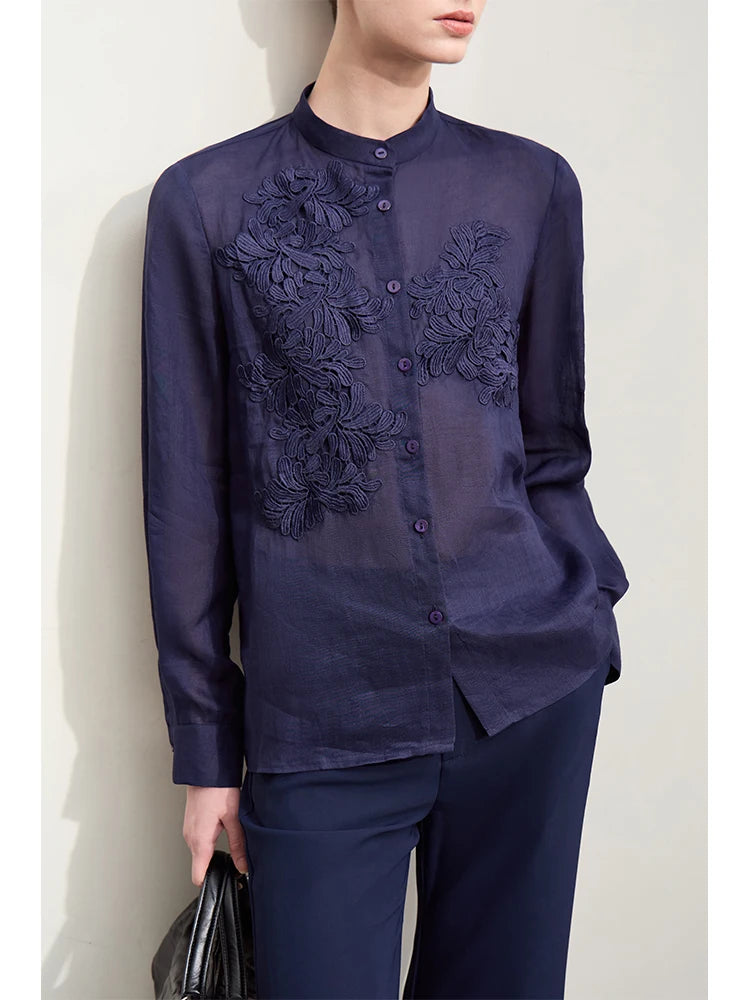 Lace Stand-Collar Shirt – Refined Feminine Style