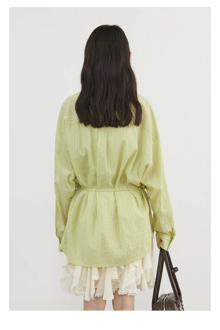 Textured Striped Waist Shirt – Breezy Cotton Blouse