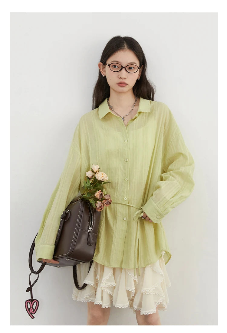 Textured Striped Waist Shirt – Breezy Cotton Blouse