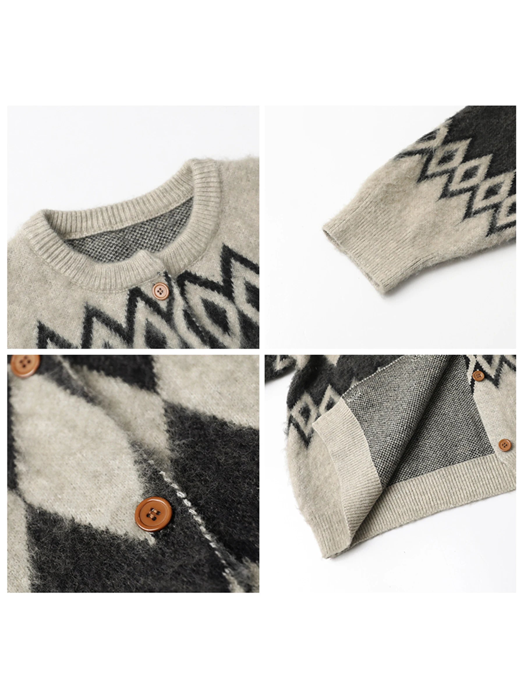 Argyle Knit Cardigan – Retro Casual Warmth