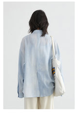 Textured Tie-Dye Long Sleeve Blouse with Split Collar – Breezy Summer Statement