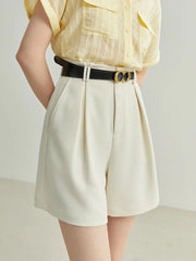 Minimalist High-Waist White Shorts – Belted Casual Chic