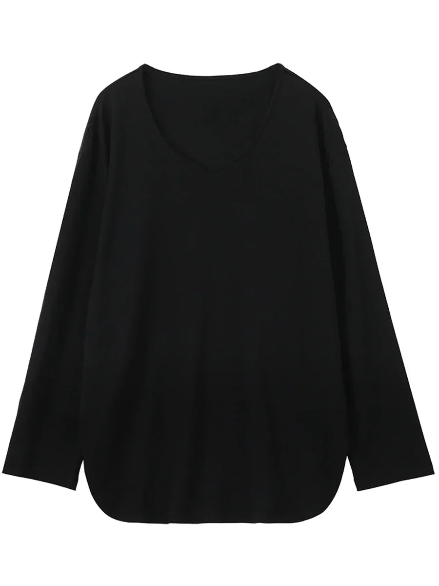 Casual U-Neck Long Sleeve T-shirt – Minimalist Everyday Essential