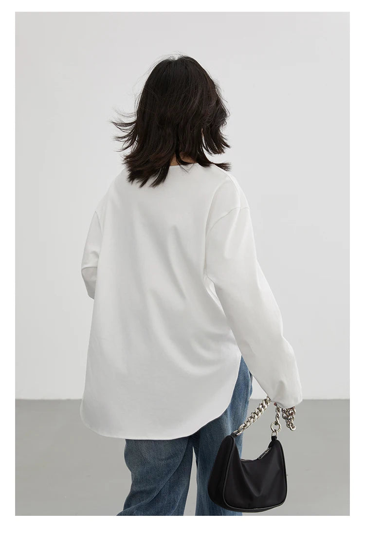 Casual U-Neck Long Sleeve T-shirt – Minimalist Everyday Essential