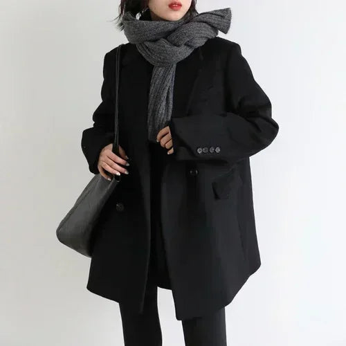 Wool Blend Mid-Length Coat – Refined Office Outerwear