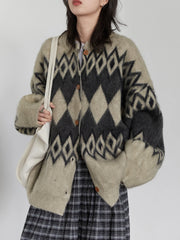 Argyle Knit Cardigan – Retro Casual Warmth