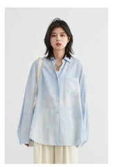 Textured Tie-Dye Long Sleeve Blouse with Split Collar – Breezy Summer Statement