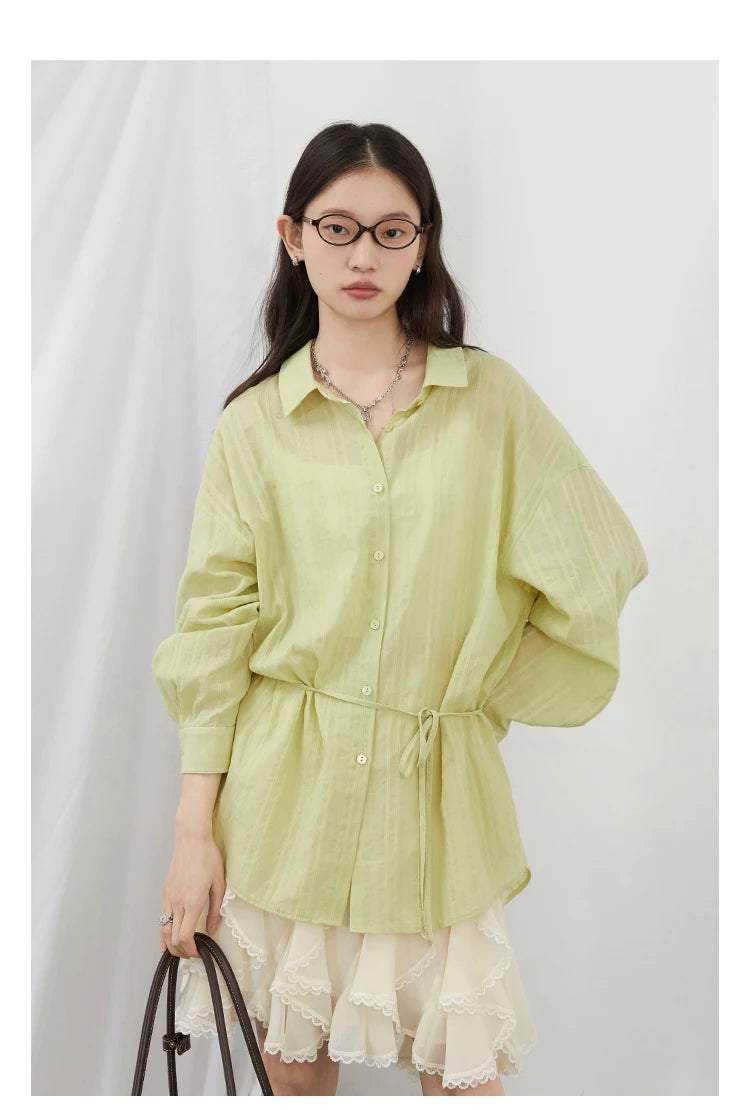Textured Striped Waist Shirt – Breezy Cotton Blouse