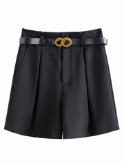 Minimalist High-Waist White Shorts – Belted Casual Chic