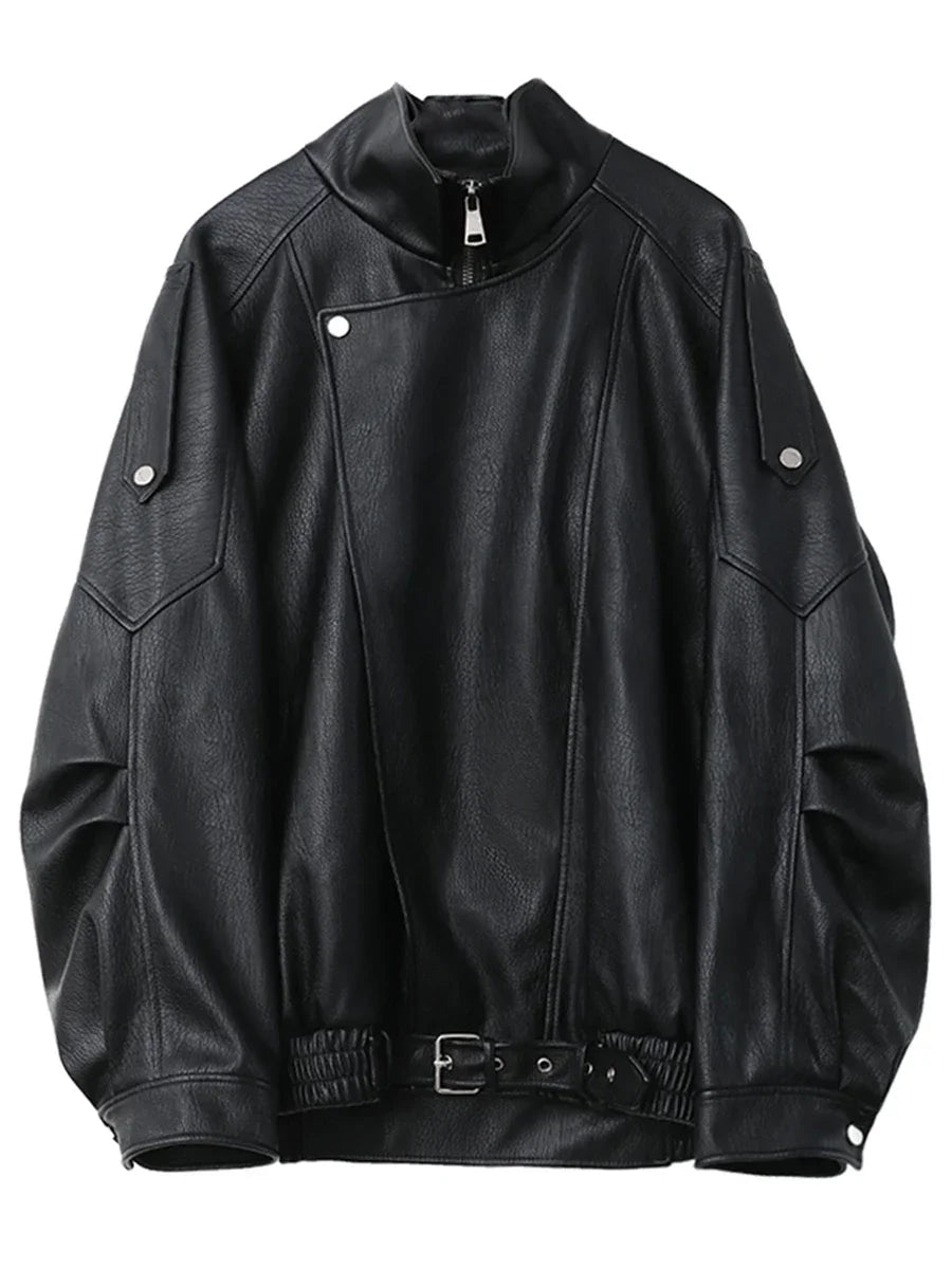 Retro Faux Leather Jacket – Standing Collar Motorcycle Edge
